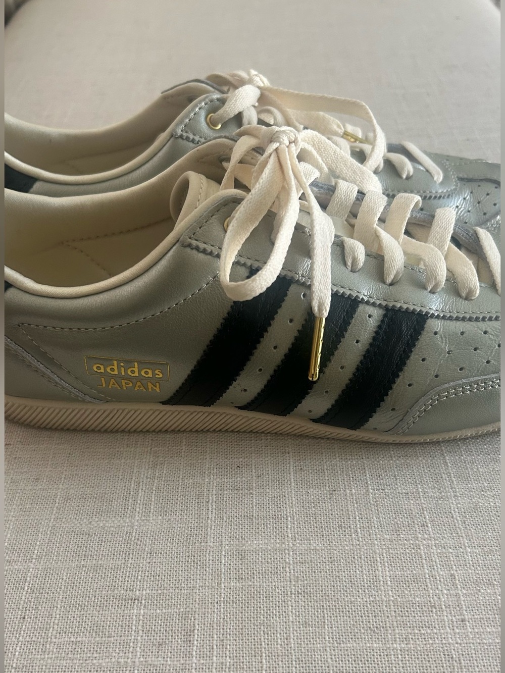 adidas Japan Silver Sneakers with Black Stripes and Gold Logo
